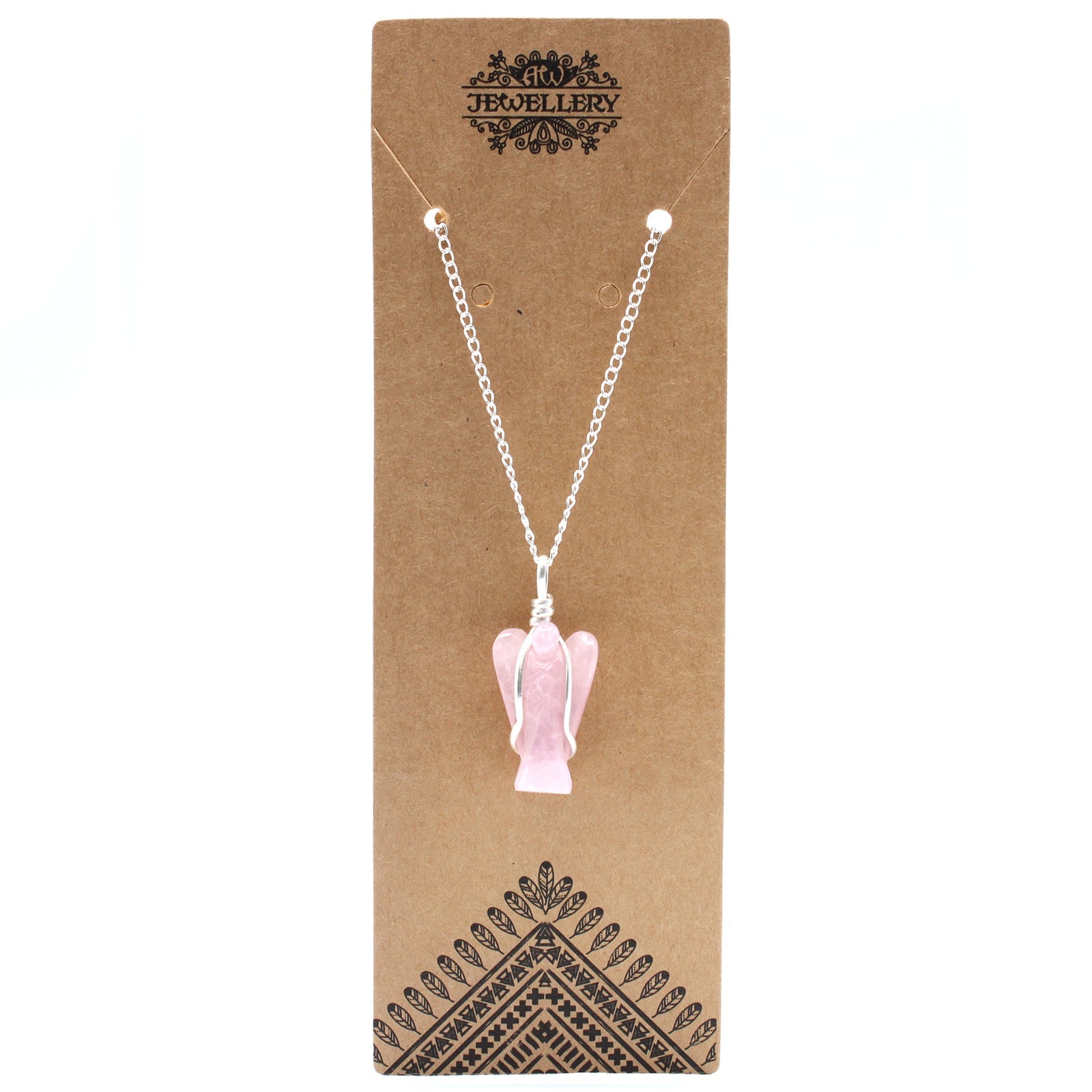 Gemstone Guardian Angel Pendant Necklace - Rose Quartz product packaging on clean background from Quintessential Holistic Health Ltd