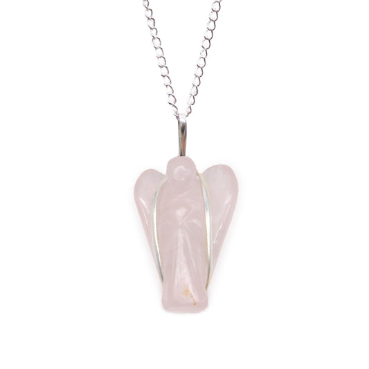 Gemstone Guardian Angel Pendant Necklace - Rose Quartz product packaging on clean background from Quintessential Holistic Health Ltd