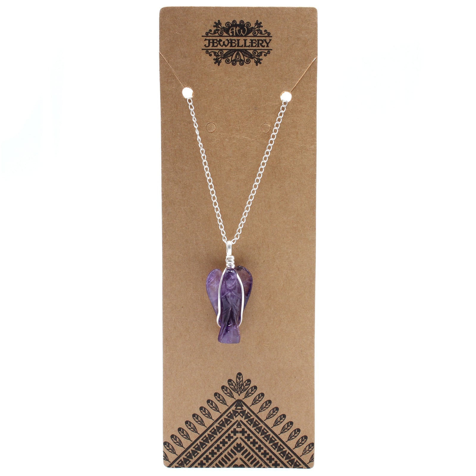 Gemstone Guardian Angel Pendant Necklace - Amethyst product packaging on clean background from Quintessential Holistic Health Ltd