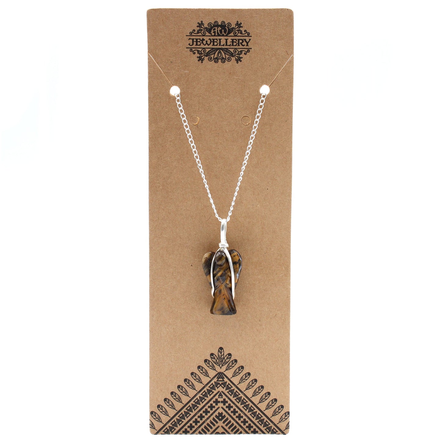 Gemstone Guardian Angel Pendant Necklace - Tigers Eye product packaging on clean background from Quintessential Holistic Health Ltd