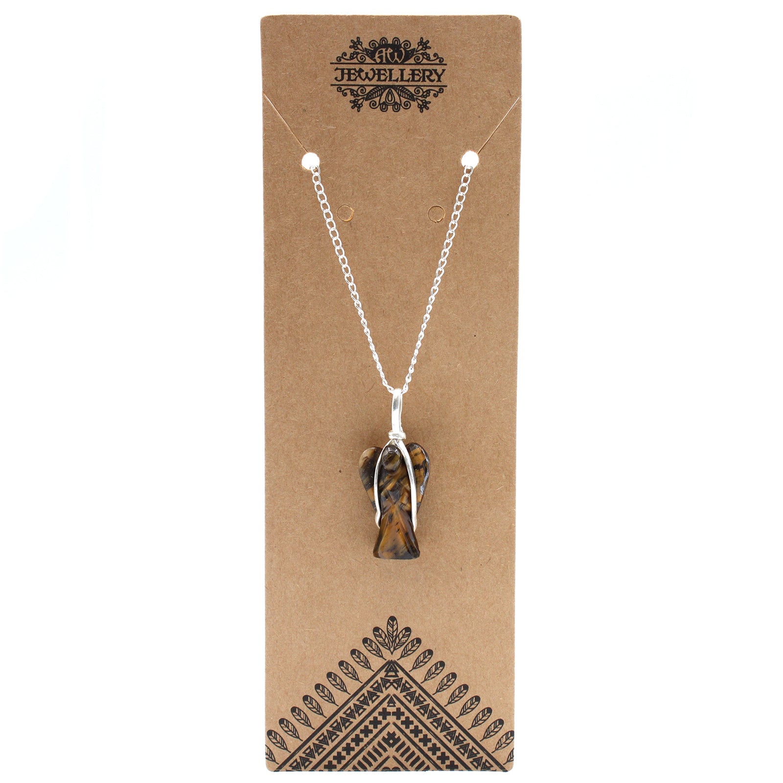 Gemstone Guardian Angel Pendant Necklace - Tigers Eye product packaging on clean background from Quintessential Holistic Health Ltd