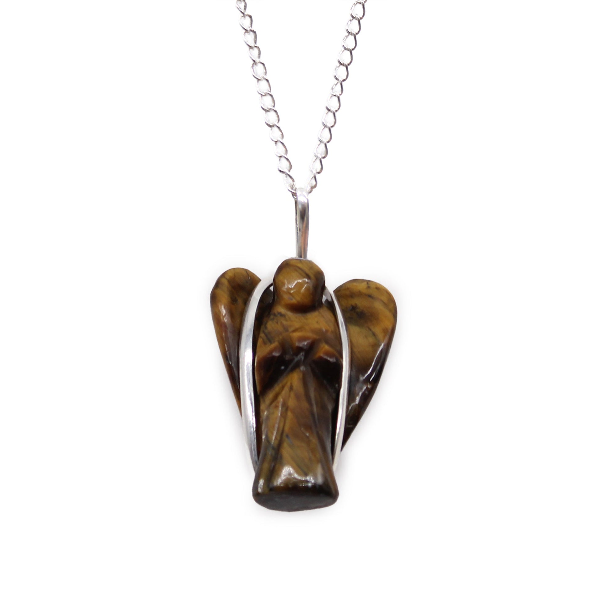 Gemstone Guardian Angel Pendant Necklace - Tigers Eye product packaging on clean background from Quintessential Holistic Health Ltd