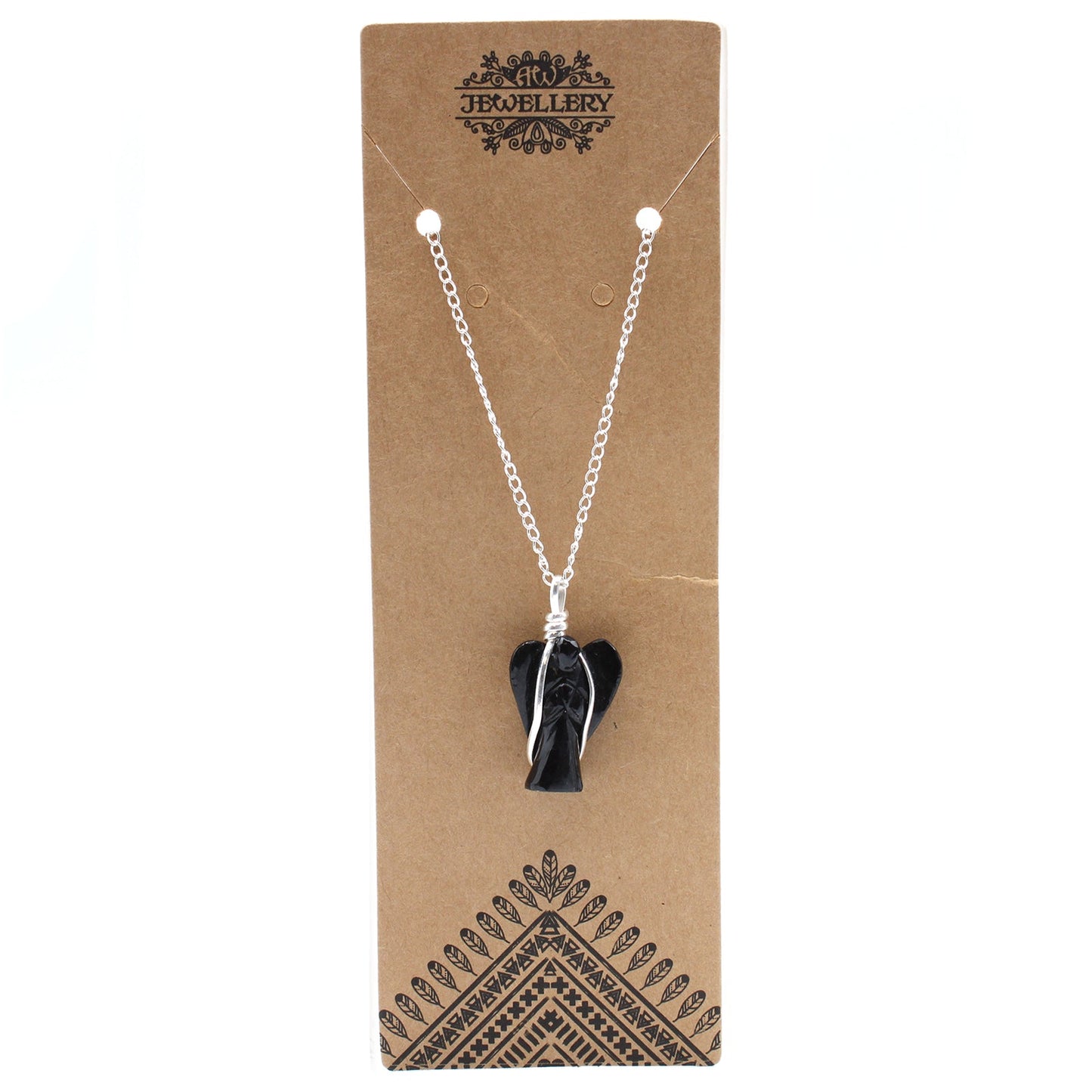 Gemstone Guardian Angel Pendant Necklace - Black Agate product packaging on clean background from Quintessential Holistic Health Ltd