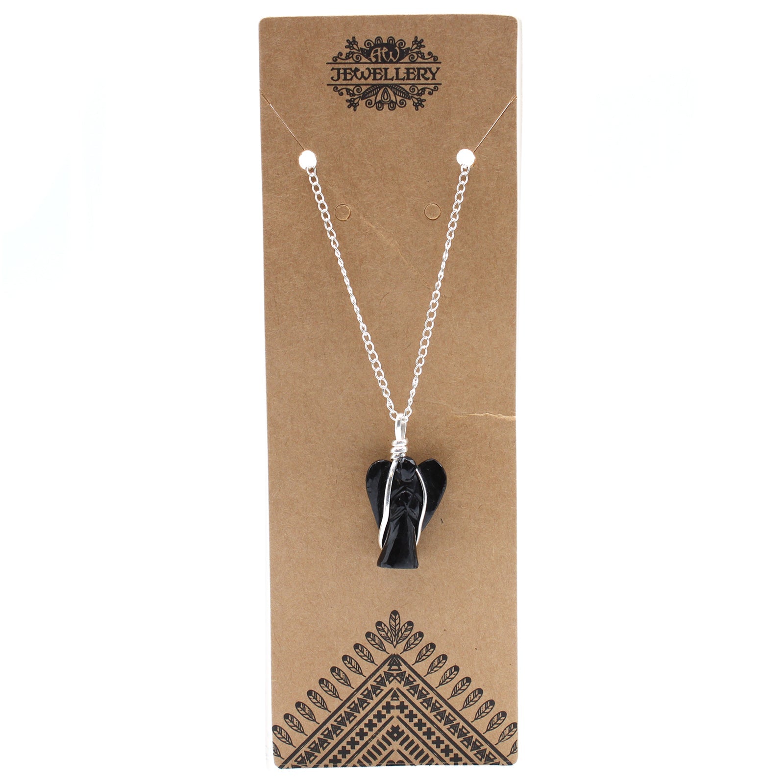 Gemstone Guardian Angel Pendant Necklace - Black Agate product packaging on clean background from Quintessential Holistic Health Ltd
