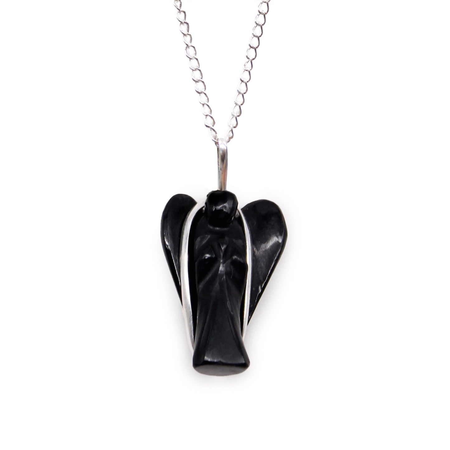 Gemstone Guardian Angel Pendant Necklace - Black Agate product packaging on clean background from Quintessential Holistic Health Ltd
