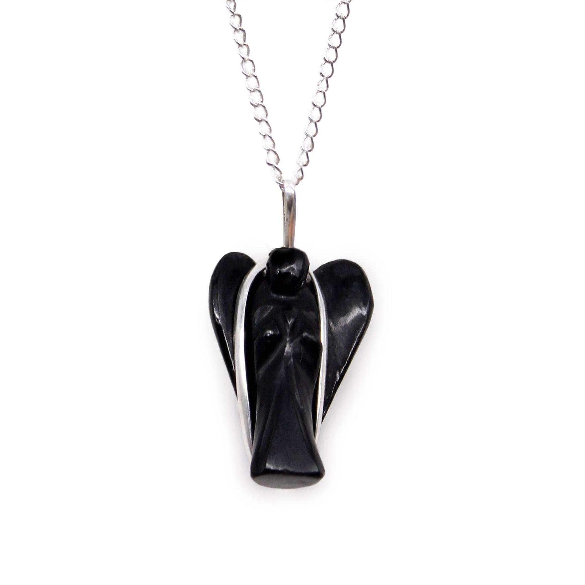 Gemstone Guardian Angel Pendant Necklace - Black Agate product packaging on clean background from Quintessential Holistic Health Ltd