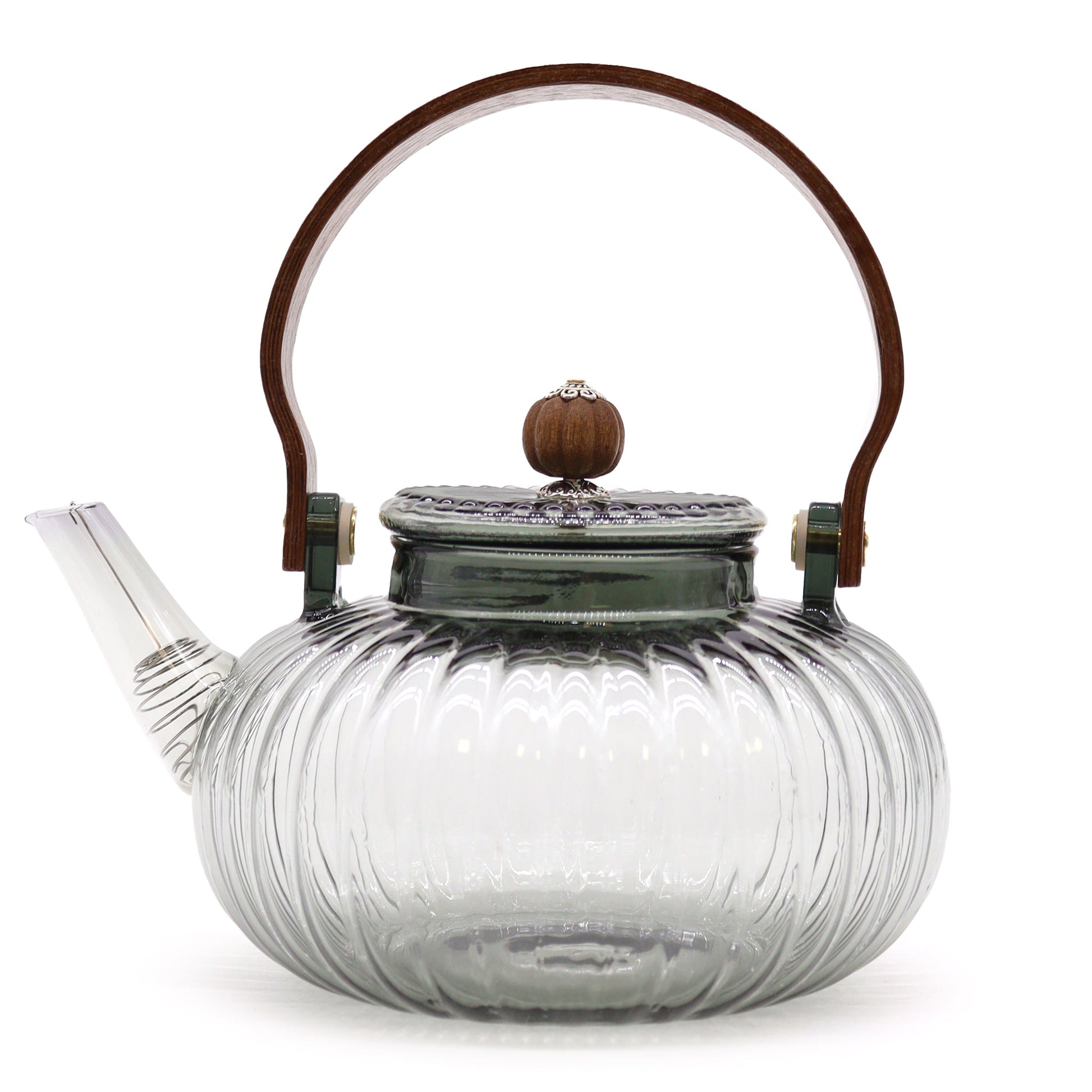 950ml Charcoal Ribbed Pearl Glass Infuser Teapot product packaging on clean background from Quintessential Holistic Health Ltd