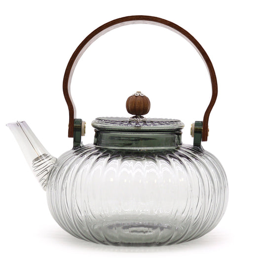 950ml Charcoal Ribbed Pearl Glass Infuser Teapot product packaging on clean background from Quintessential Holistic Health Ltd