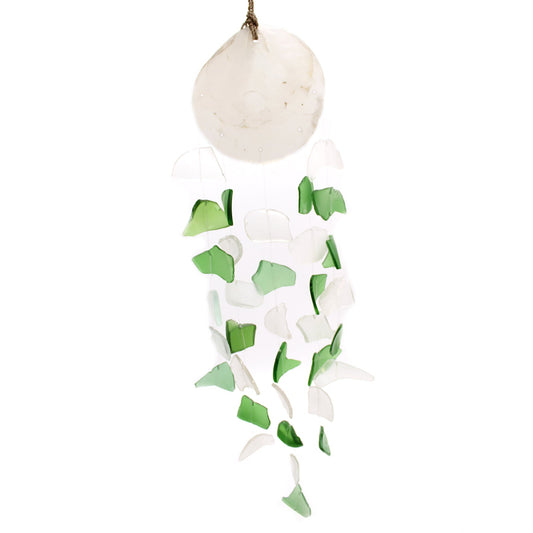Handmade Recycled Glass Wind Chime - Glass Drop - Green and White - main product image from Quintessential Holistic Health Ltd UK