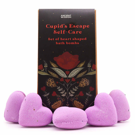 five heart bath bombs, visible form and surface finish in image 1 from Quintessential Holistic Health.