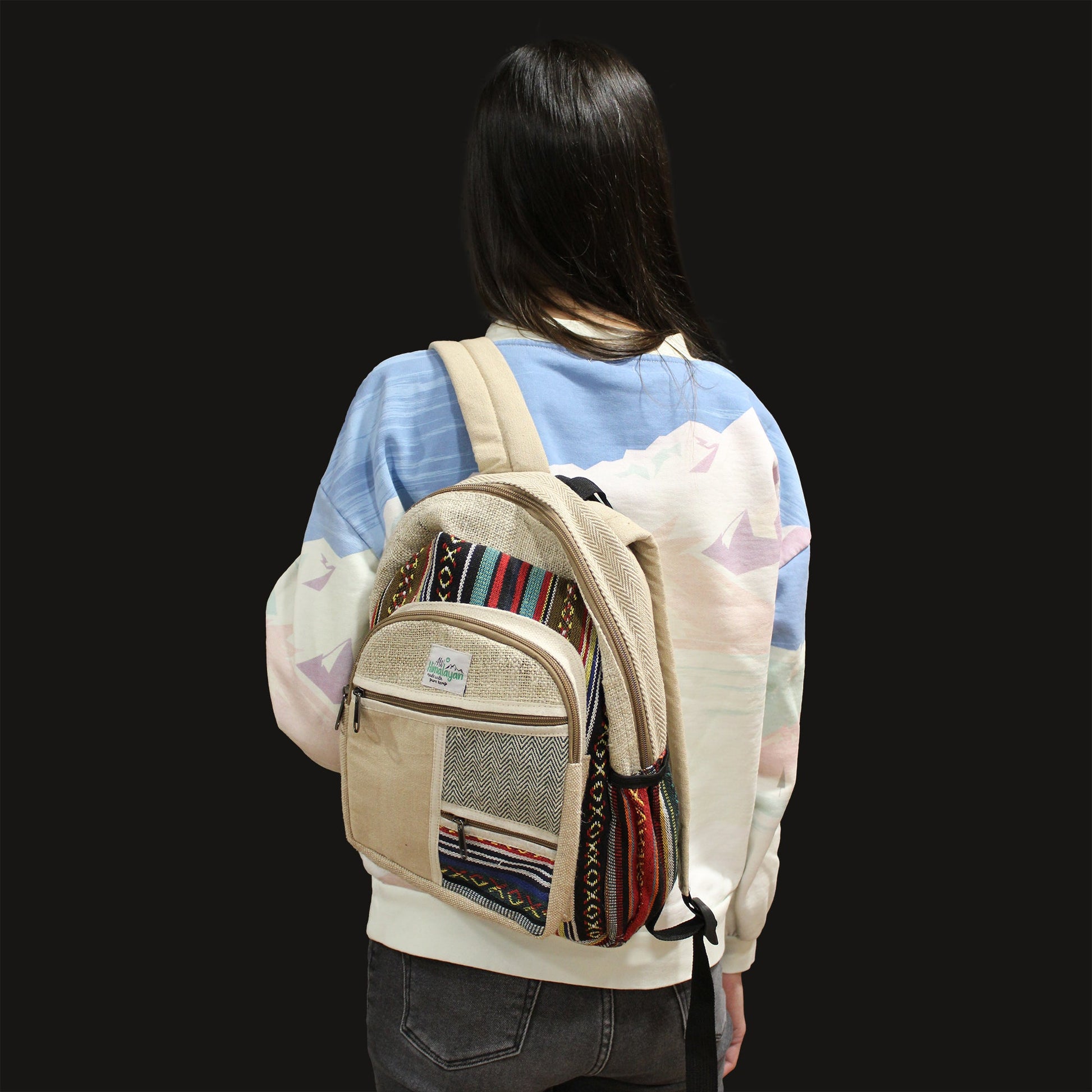 Eco-Friendly Hemp and Cotton Backpack - Small / Zipped / Random Colour product packaging on clean background from Quintessential Holistic Health Ltd