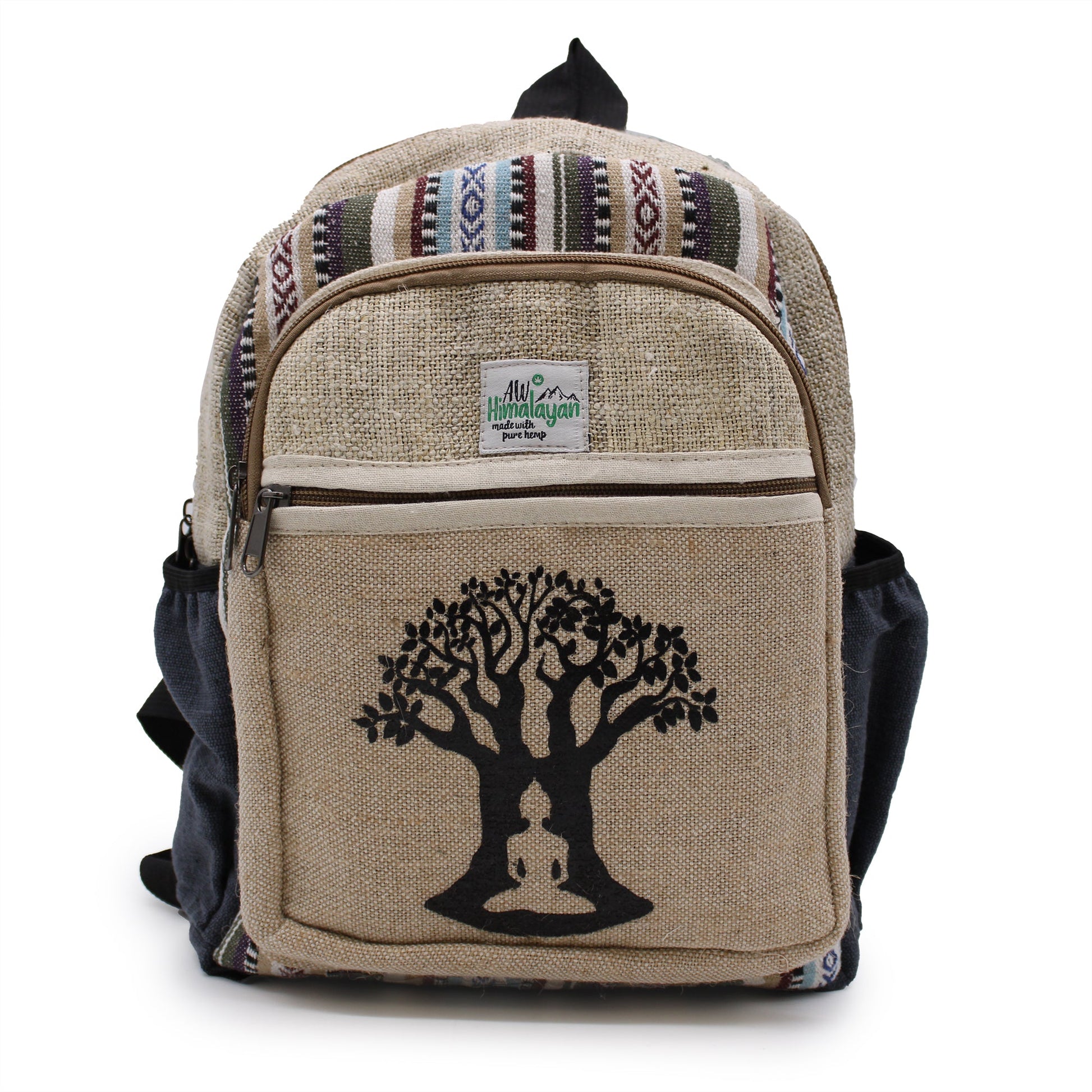Eco-Friendly Hemp and Cotton Backpack - Small / Bohdi Tree / Random Colour product packaging on clean background from Quintessential Holistic Health Ltd
