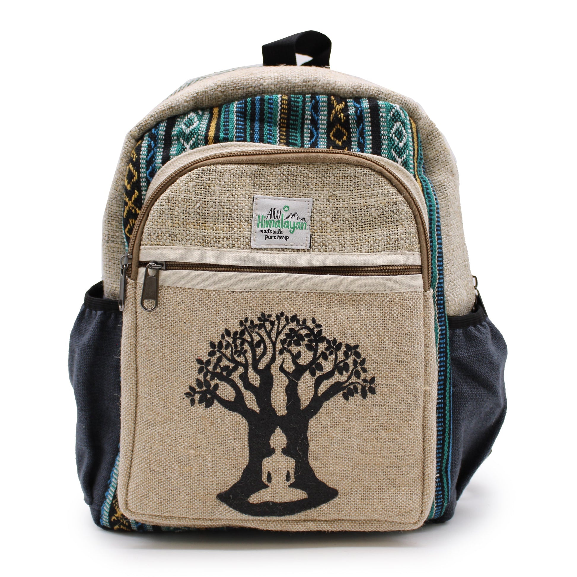 Eco-Friendly Hemp and Cotton Backpack - Small / Bohdi Tree / Random Colour product packaging on clean background from Quintessential Holistic Health Ltd