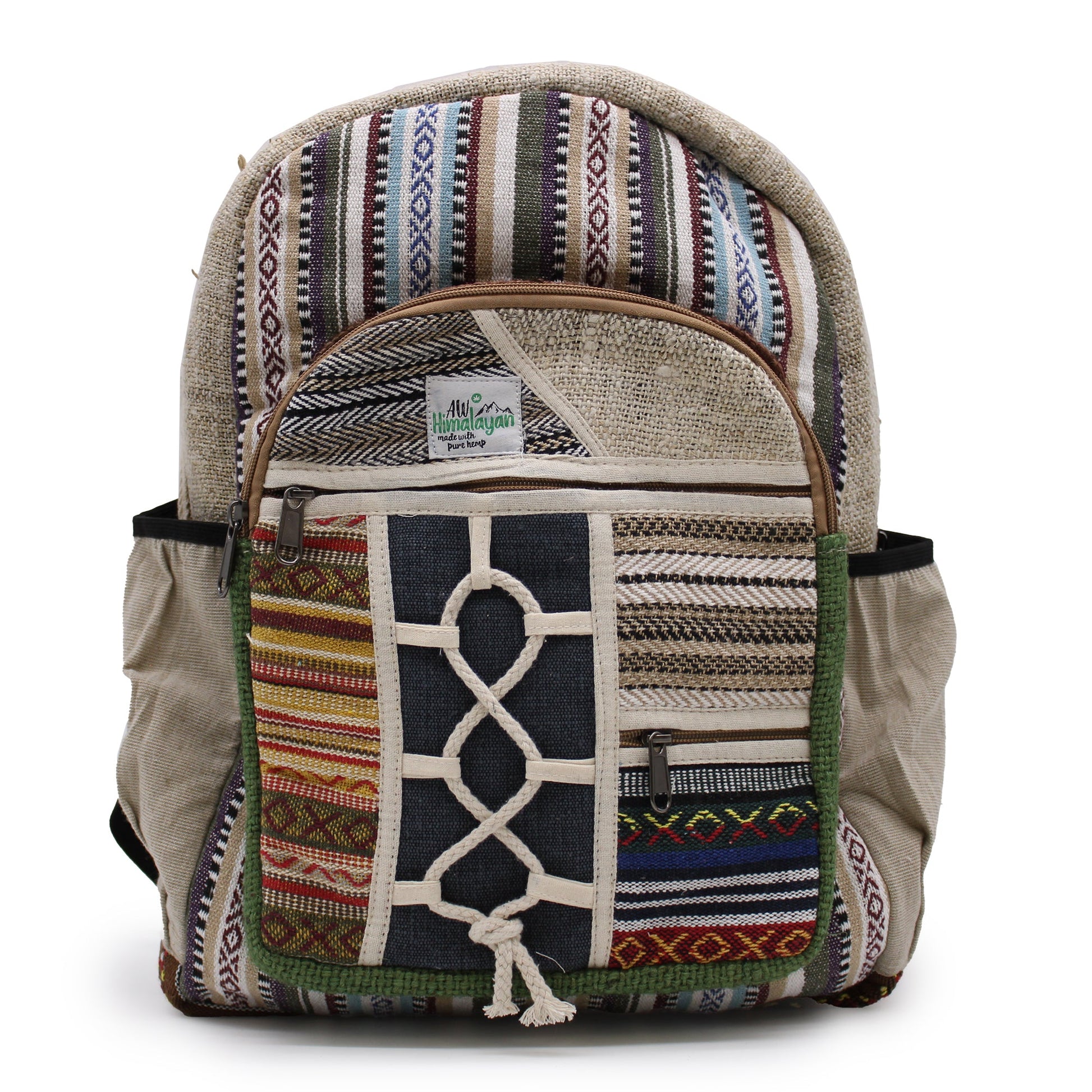 Eco-Friendly Hemp and Cotton Backpack - Large / Rope and Pockets / Random Colour product packaging on clean background from Quintessential Holistic Health Ltd