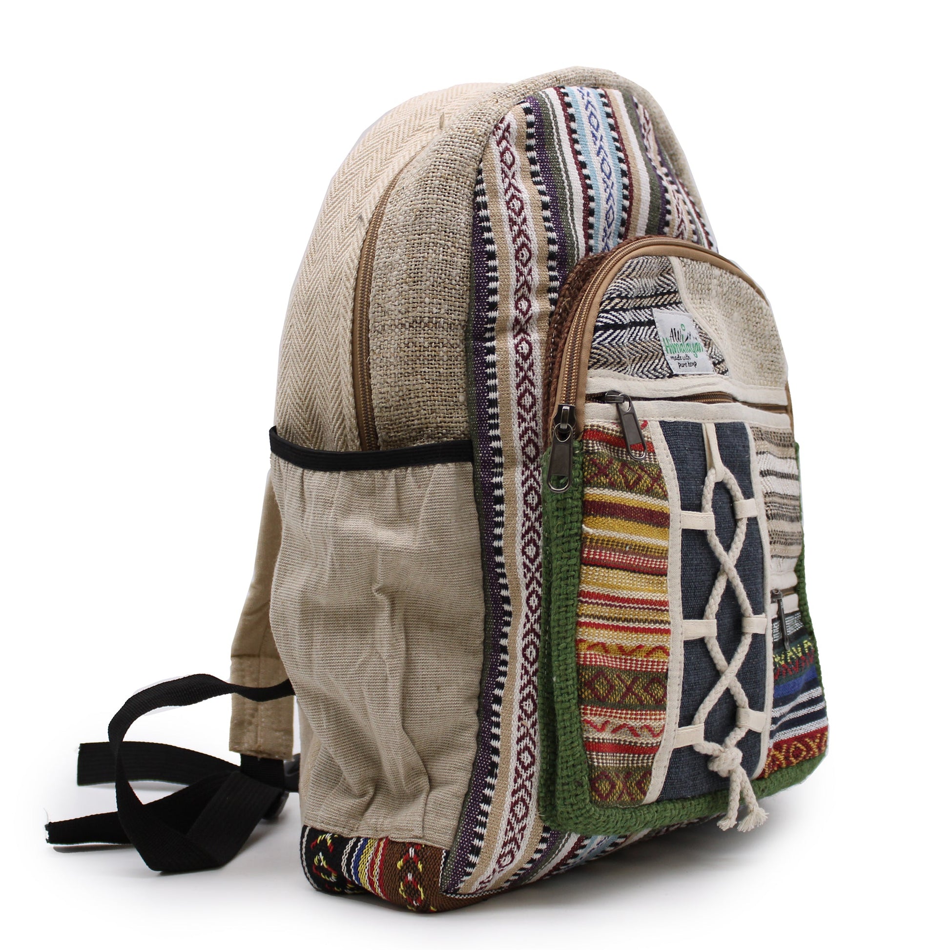 Eco-Friendly Hemp and Cotton Backpack - Large / Rope and Pockets / Random Colour product packaging on clean background from Quintessential Holistic Health Ltd
