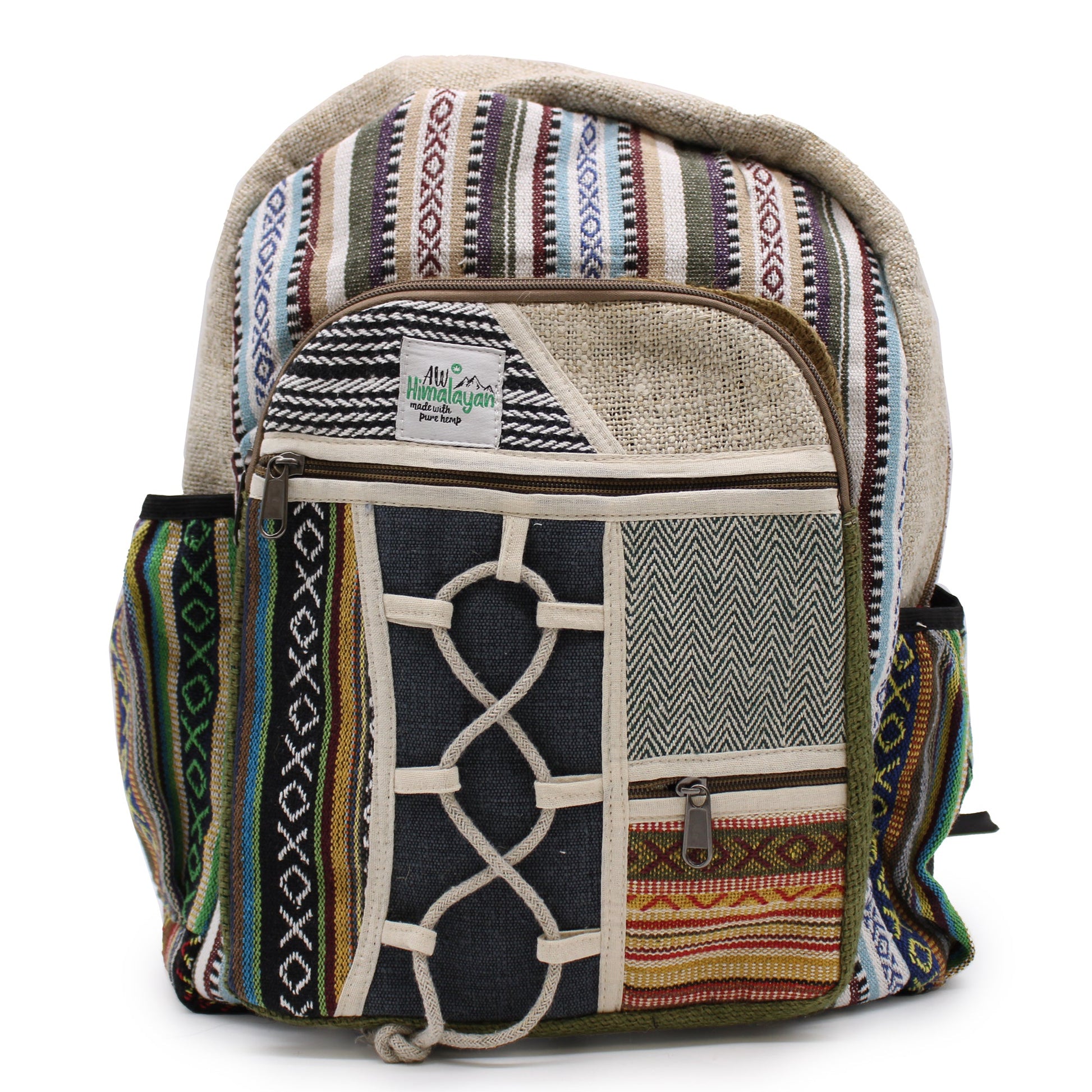 Eco-Friendly Hemp and Cotton Backpack - Large / Rope and Pockets / Random Colour product packaging on clean background from Quintessential Holistic Health Ltd