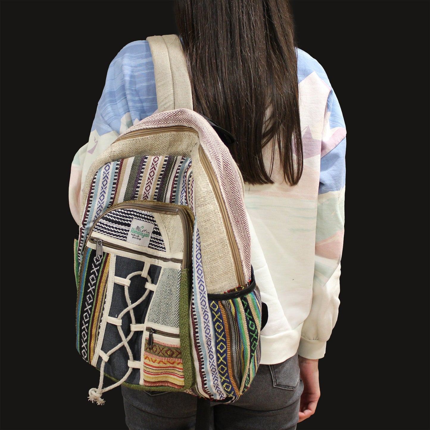 Eco-Friendly Hemp and Cotton Backpack - Large / Rope and Pockets / Random Colour product packaging on clean background from Quintessential Holistic Health Ltd