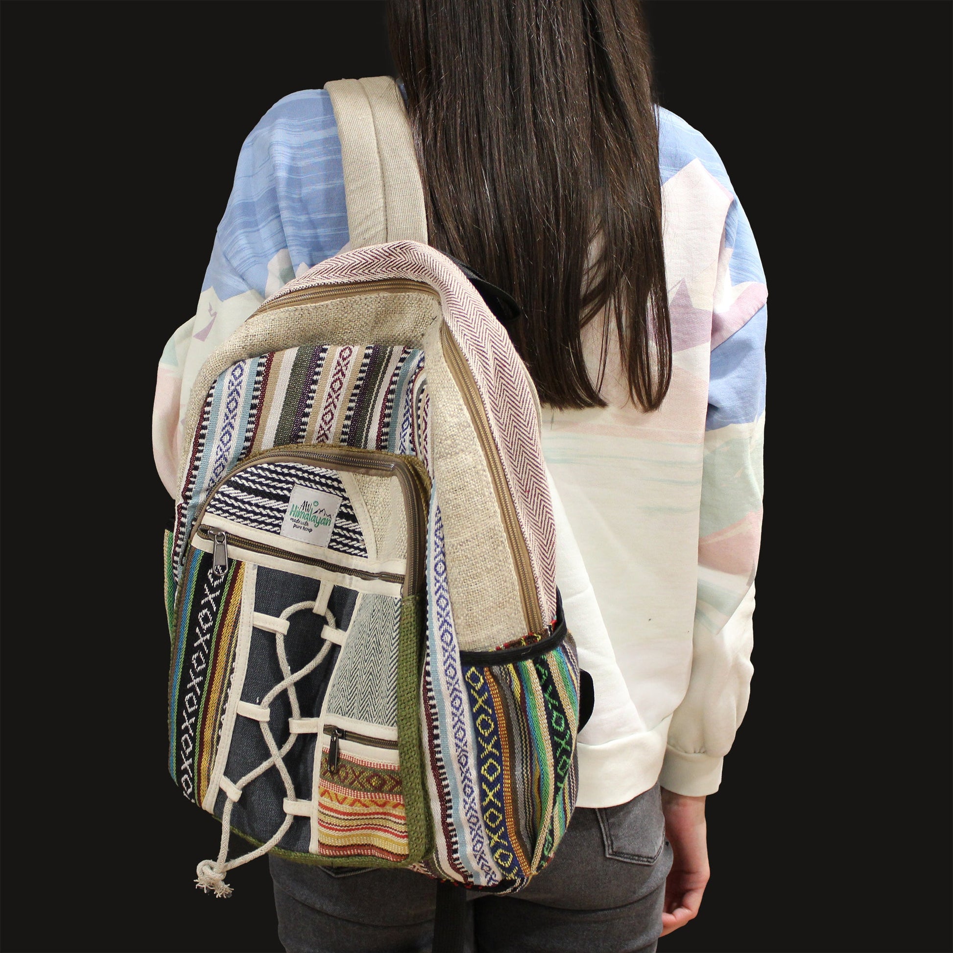 Eco-Friendly Hemp and Cotton Backpack - Large / Rope and Pockets / Random Colour product packaging on clean background from Quintessential Holistic Health Ltd