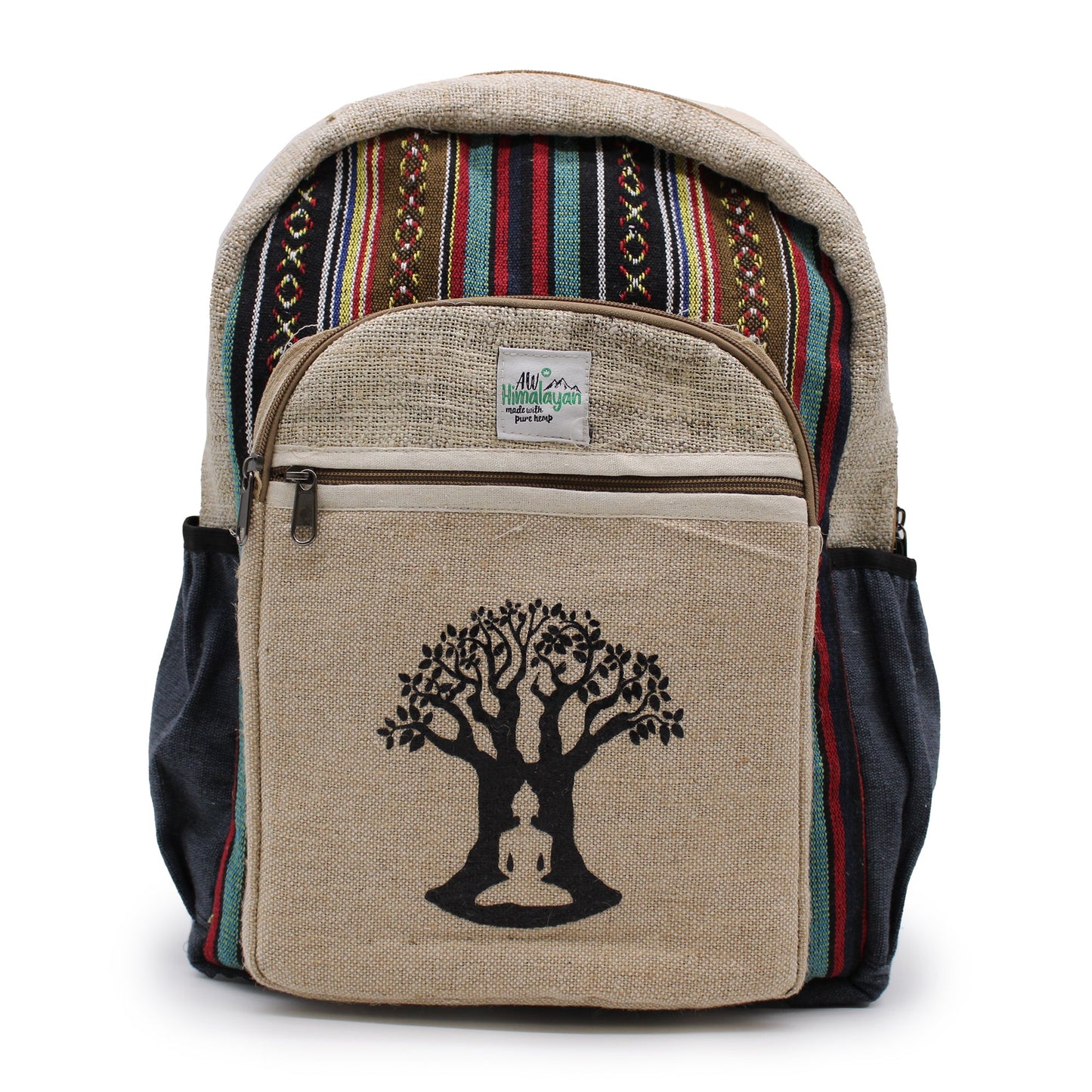 Eco-Friendly Hemp and Cotton Backpack - Large / Bohdi Tree / Random Colour product packaging on clean background from Quintessential Holistic Health Ltd