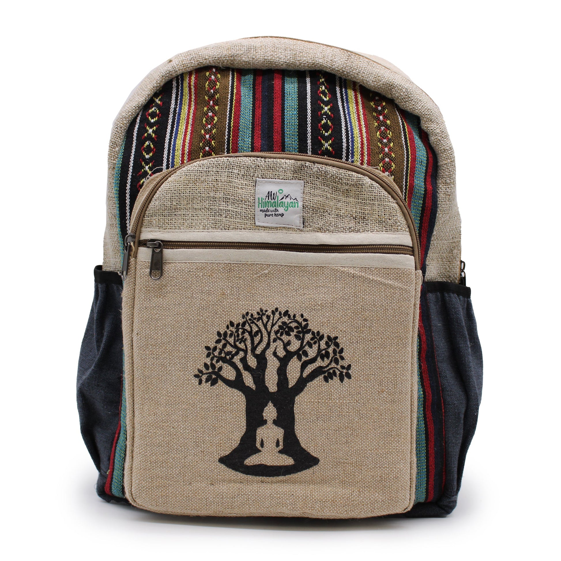 Eco-Friendly Hemp and Cotton Backpack - Large / Bohdi Tree / Random Colour product packaging on clean background from Quintessential Holistic Health Ltd