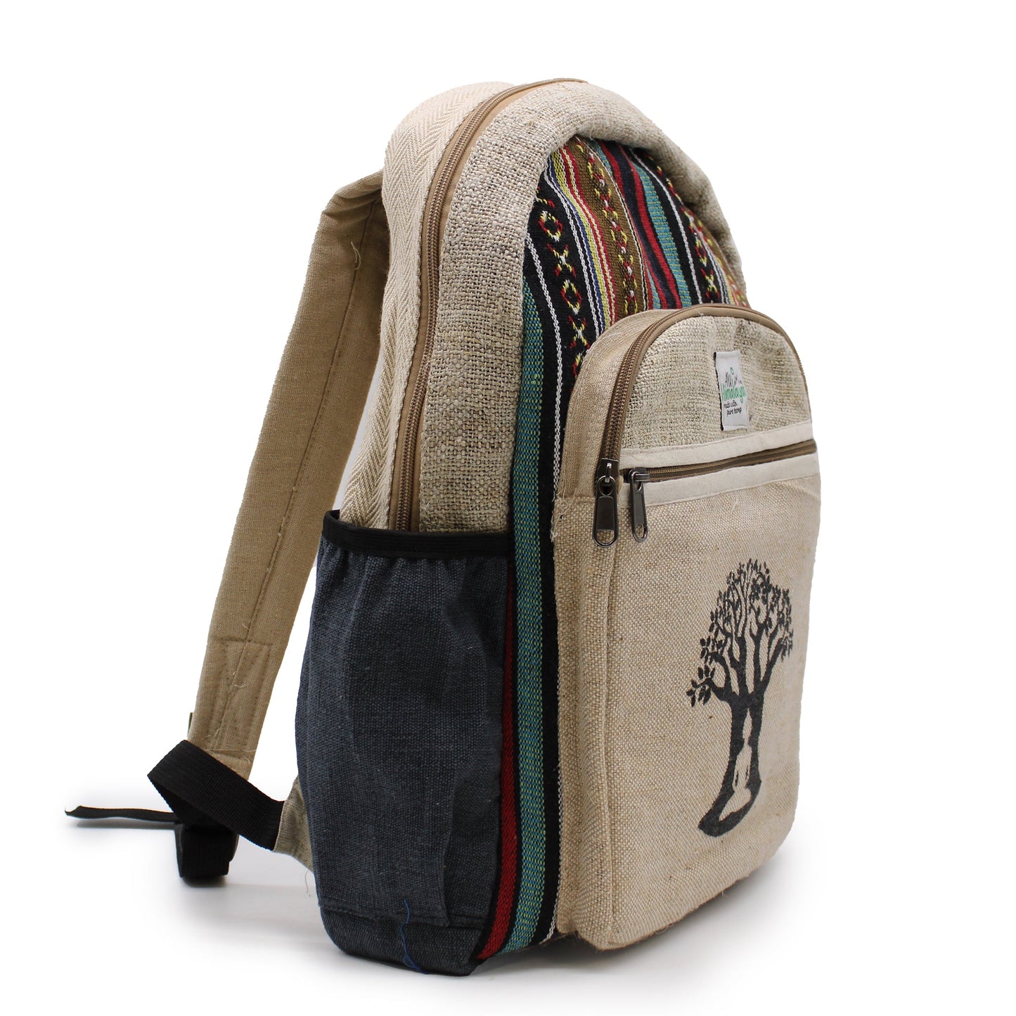 Eco-Friendly Hemp and Cotton Backpack - Large / Bohdi Tree / Random Colour product packaging on clean background from Quintessential Holistic Health Ltd