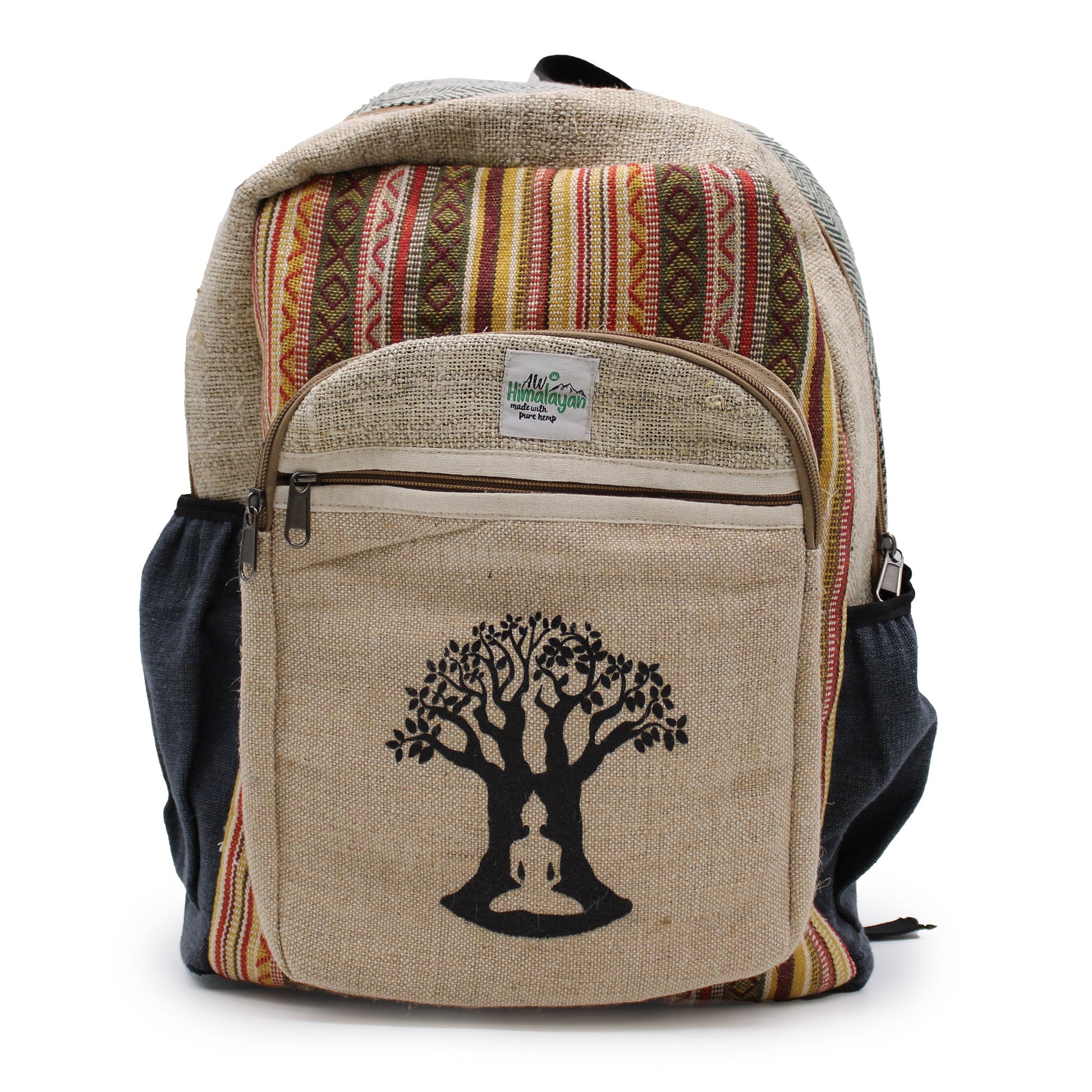 Eco-Friendly Hemp and Cotton Backpack - Large / Bohdi Tree / Random Colour product packaging on clean background from Quintessential Holistic Health Ltd