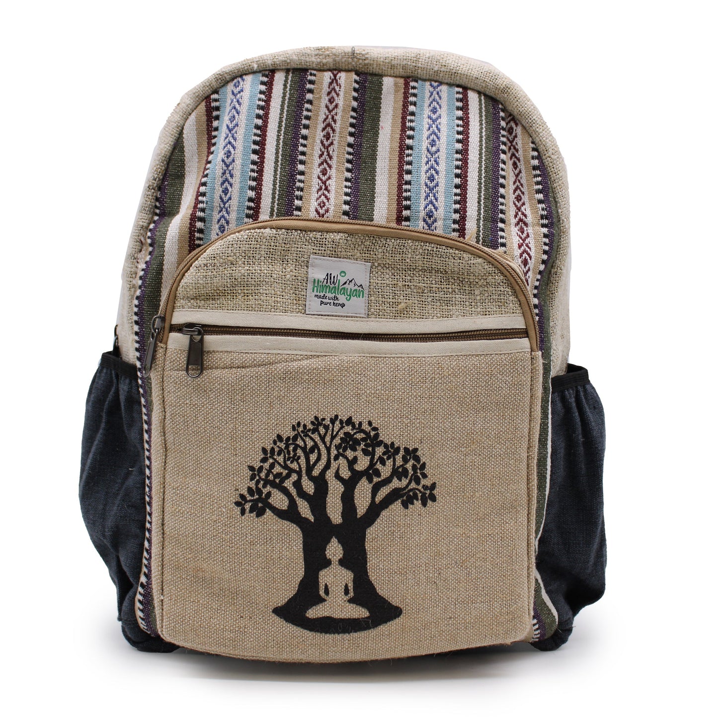 Eco-Friendly Hemp and Cotton Backpack - Large / Bohdi Tree / Random Colour product packaging on clean background from Quintessential Holistic Health Ltd