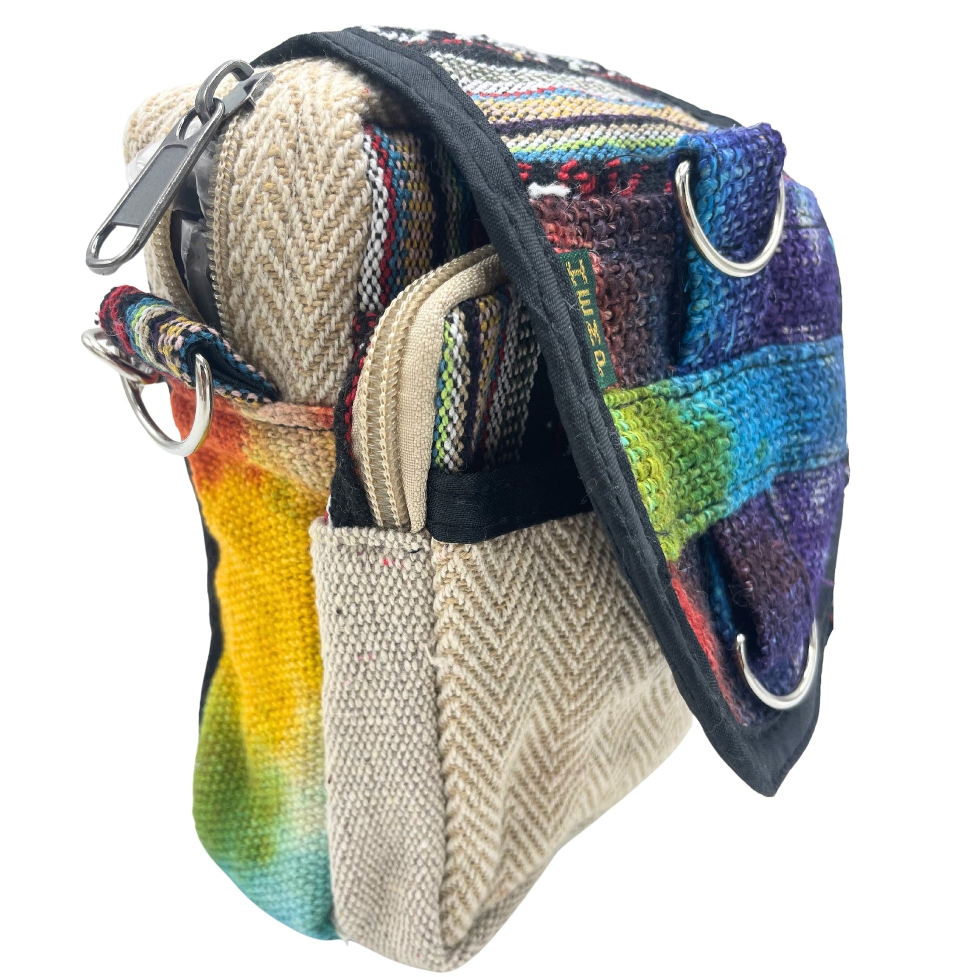 Eco-Friendly Hemp and Cotton Messenger Bag - Tie Dyed product packaging on clean background from Quintessential Holistic Health Ltd