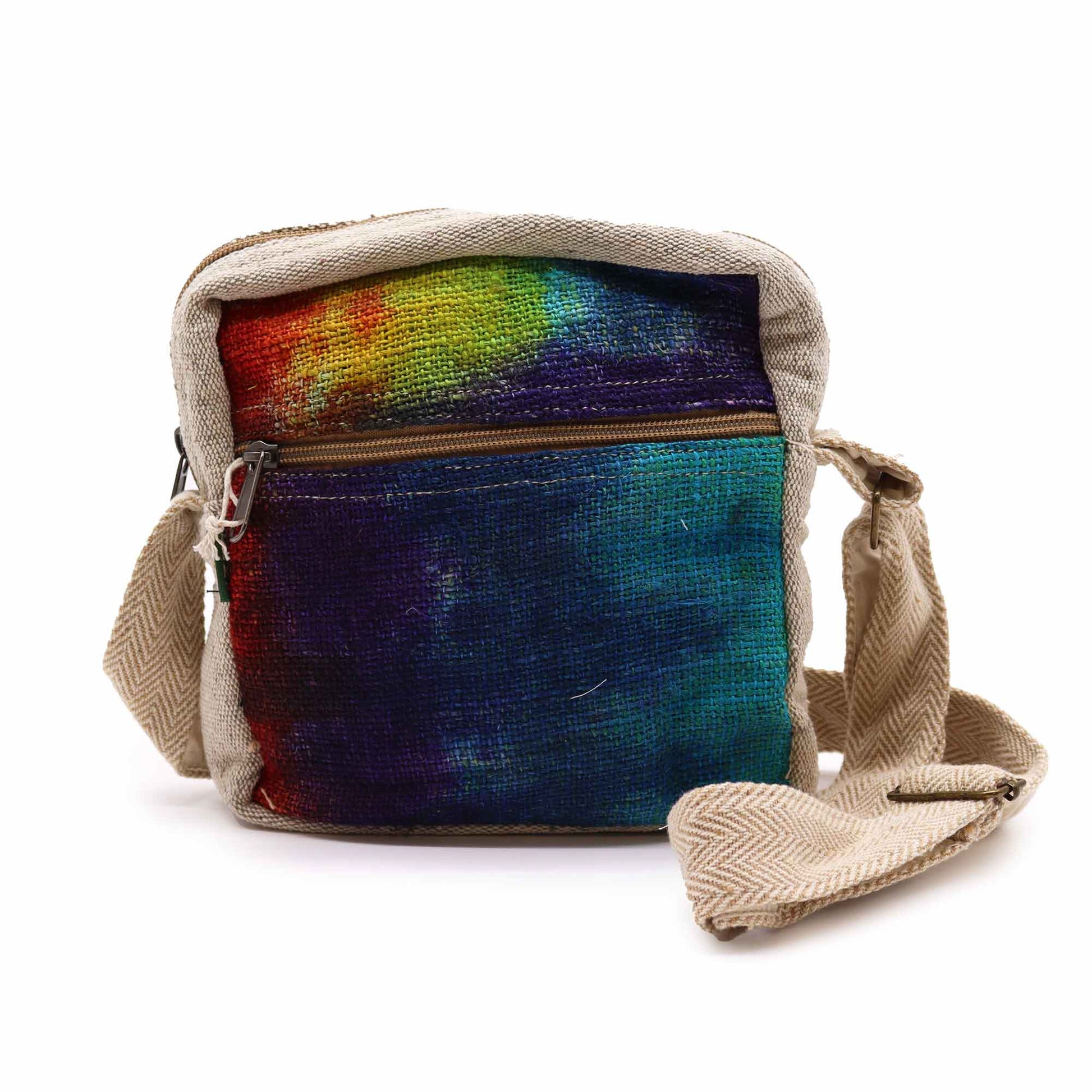 Eco-Friendly Hemp and Cotton Messenger Bag - 1 Zip / Tie Dyed product packaging on clean background from Quintessential Holistic Health Ltd