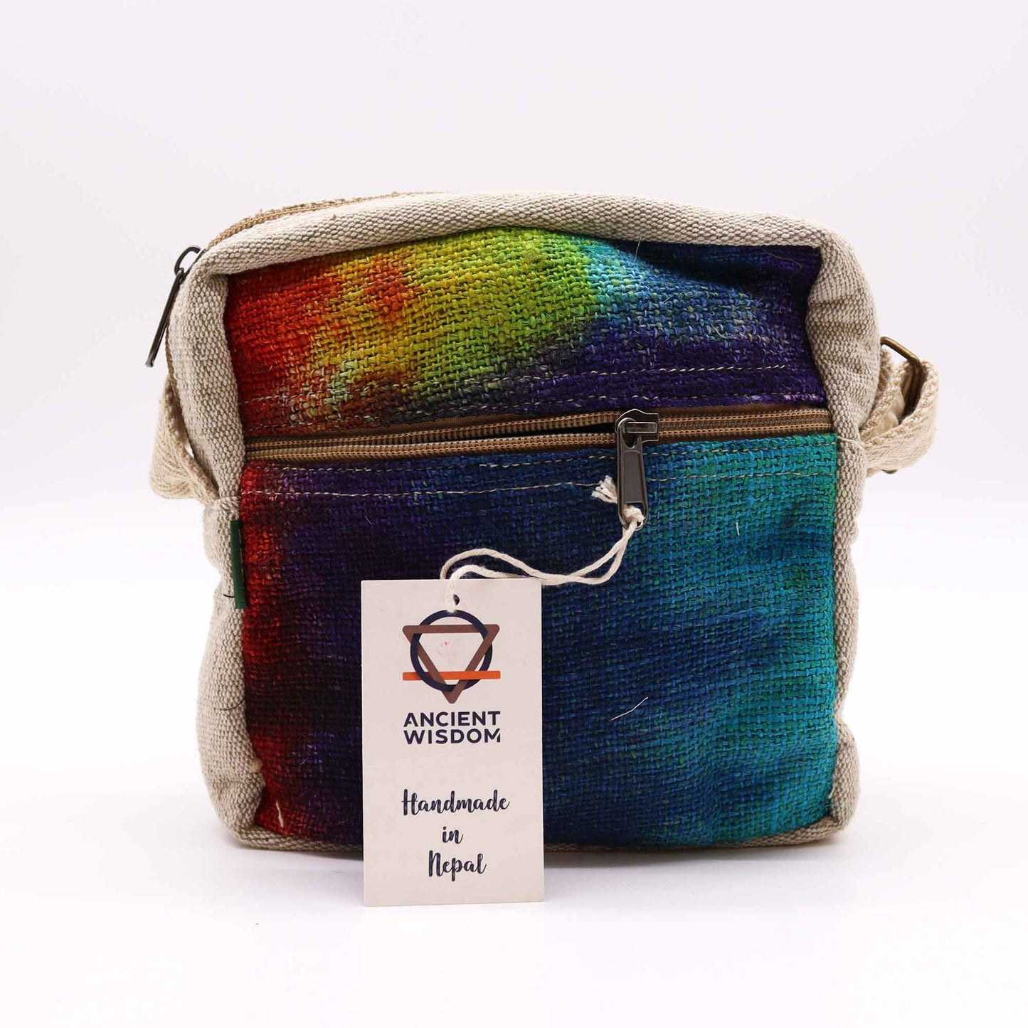 Eco-Friendly Hemp and Cotton Messenger Bag - 1 Zip / Tie Dyed product packaging on clean background from Quintessential Holistic Health Ltd
