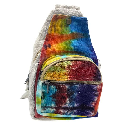 Eco-Friendly Tie Dyed Hemp and Cotton Bag - Sling product packaging on clean background from Quintessential Holistic Health Ltd