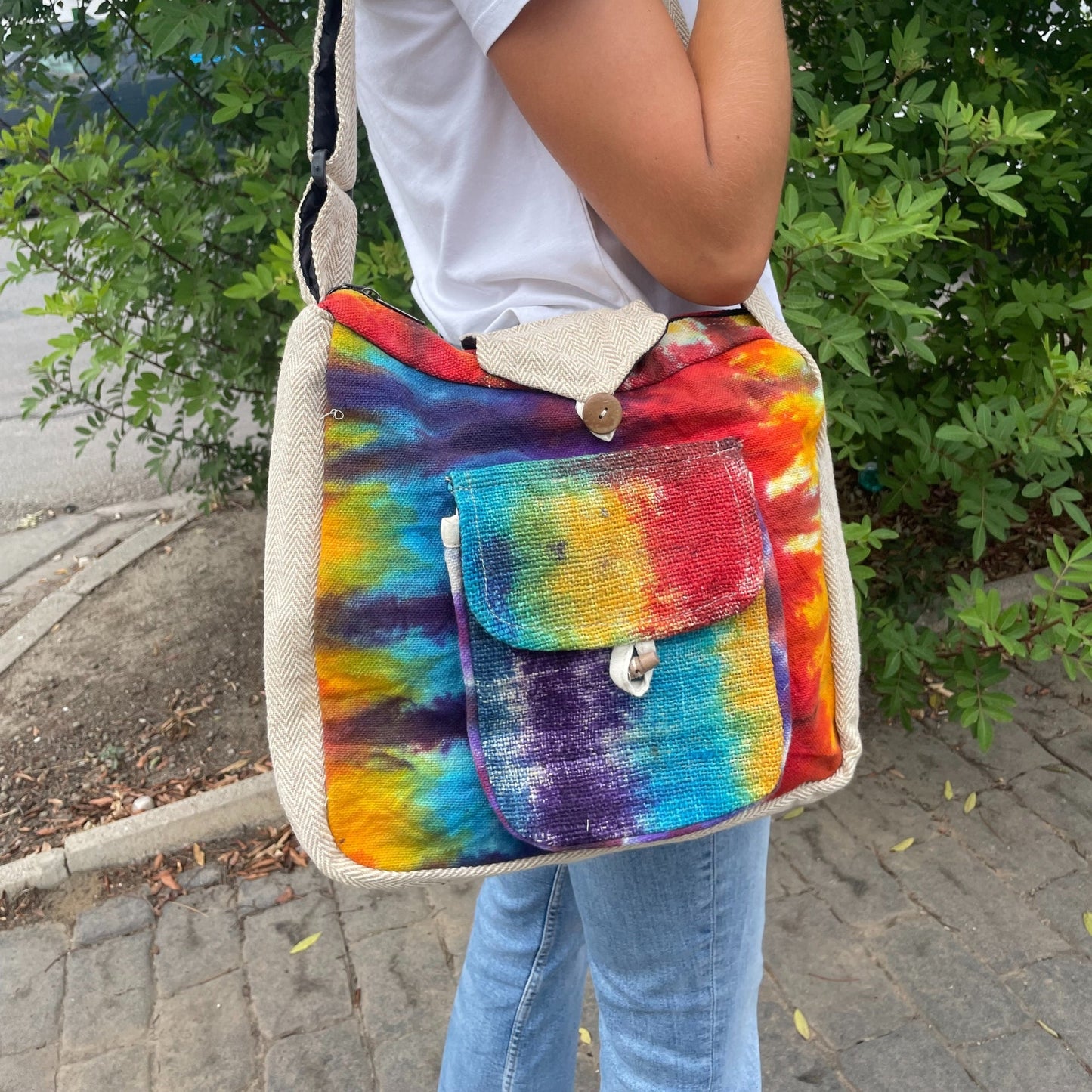 Eco-Friendly Tie Dyed Hemp and Cotton Bag - Study product packaging on clean background from Quintessential Holistic Health Ltd