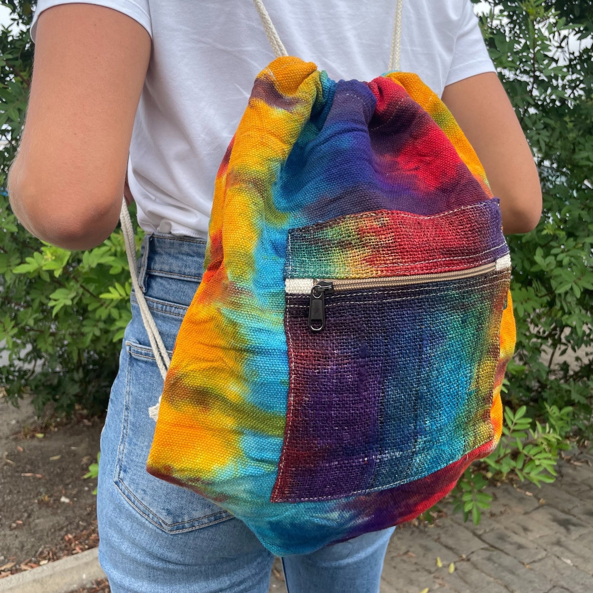Eco-Friendly Tie Dyed Hemp and Cotton Bag - String product packaging on clean background from Quintessential Holistic Health Ltd