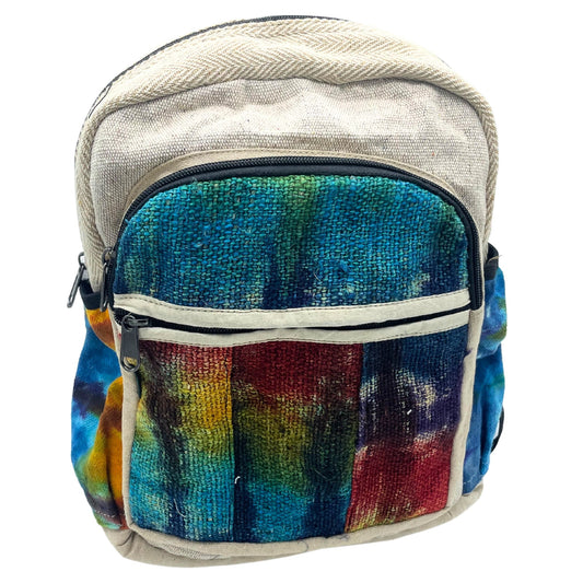 Eco-Friendly Tie Dyed Hemp and Cotton Backpack - Medium product packaging on clean background from Quintessential Holistic Health Ltd