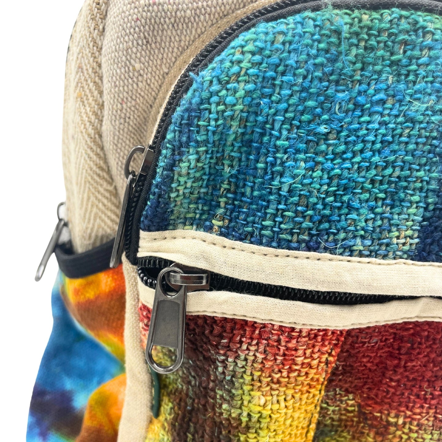 Eco-Friendly Tie Dyed Hemp and Cotton Backpack - Medium product packaging on clean background from Quintessential Holistic Health Ltd