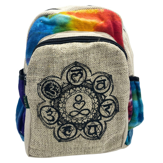 Eco-Friendly Tie Dyed Hemp and Cotton Backpack - Medium / 7 Chakra product packaging on clean background from Quintessential Holistic Health Ltd