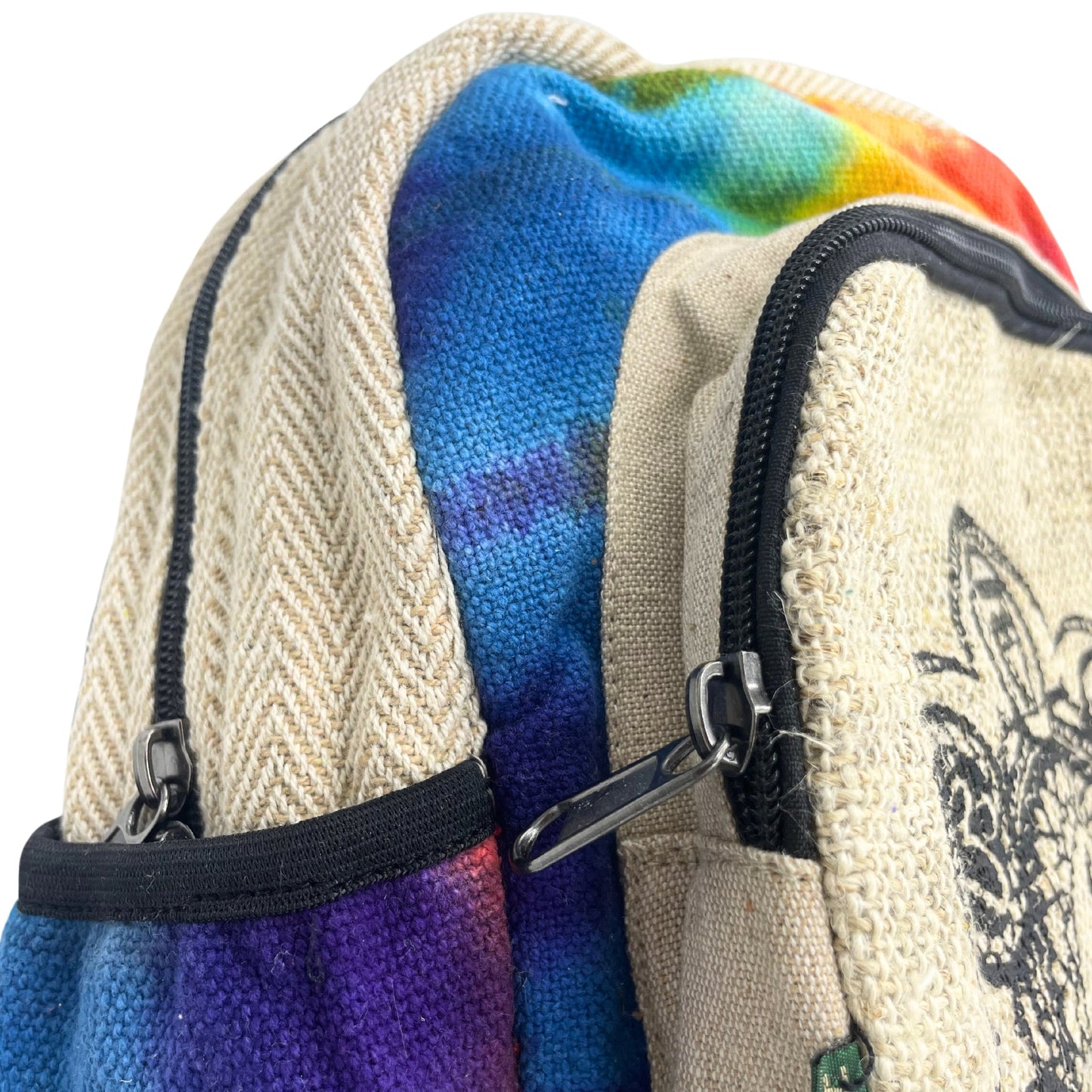 Eco-Friendly Tie Dyed Hemp and Cotton Backpack - Medium / 7 Chakra product packaging on clean background from Quintessential Holistic Health Ltd