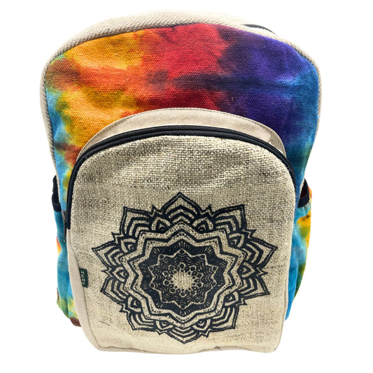 Eco-Friendly Tie Dyed Hemp and Cotton Backpack - Mandala / Large