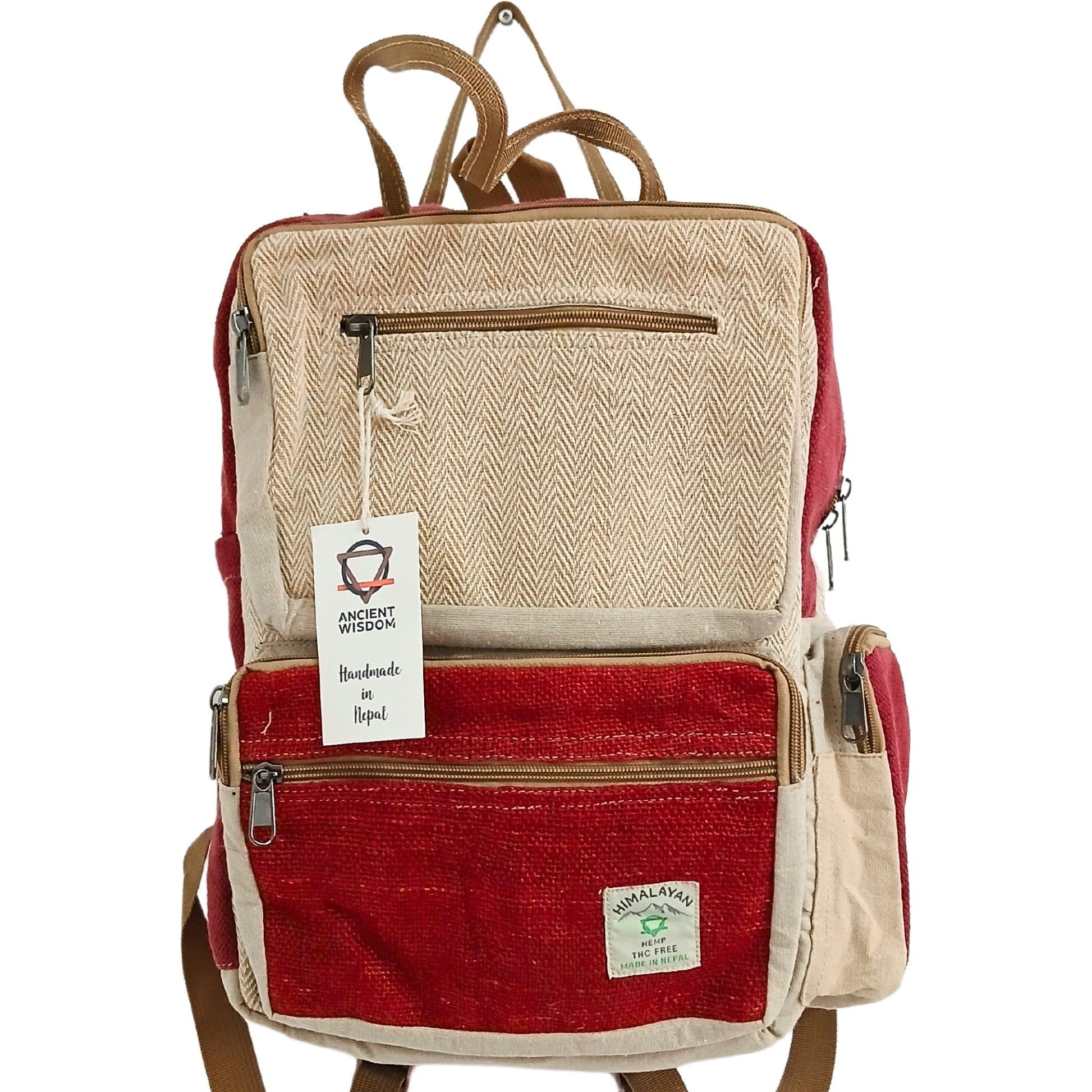 Eco-Friendly Hemp and Cotton Backpack - Large / Wine and Cream product packaging on clean background from Quintessential Holistic Health Ltd