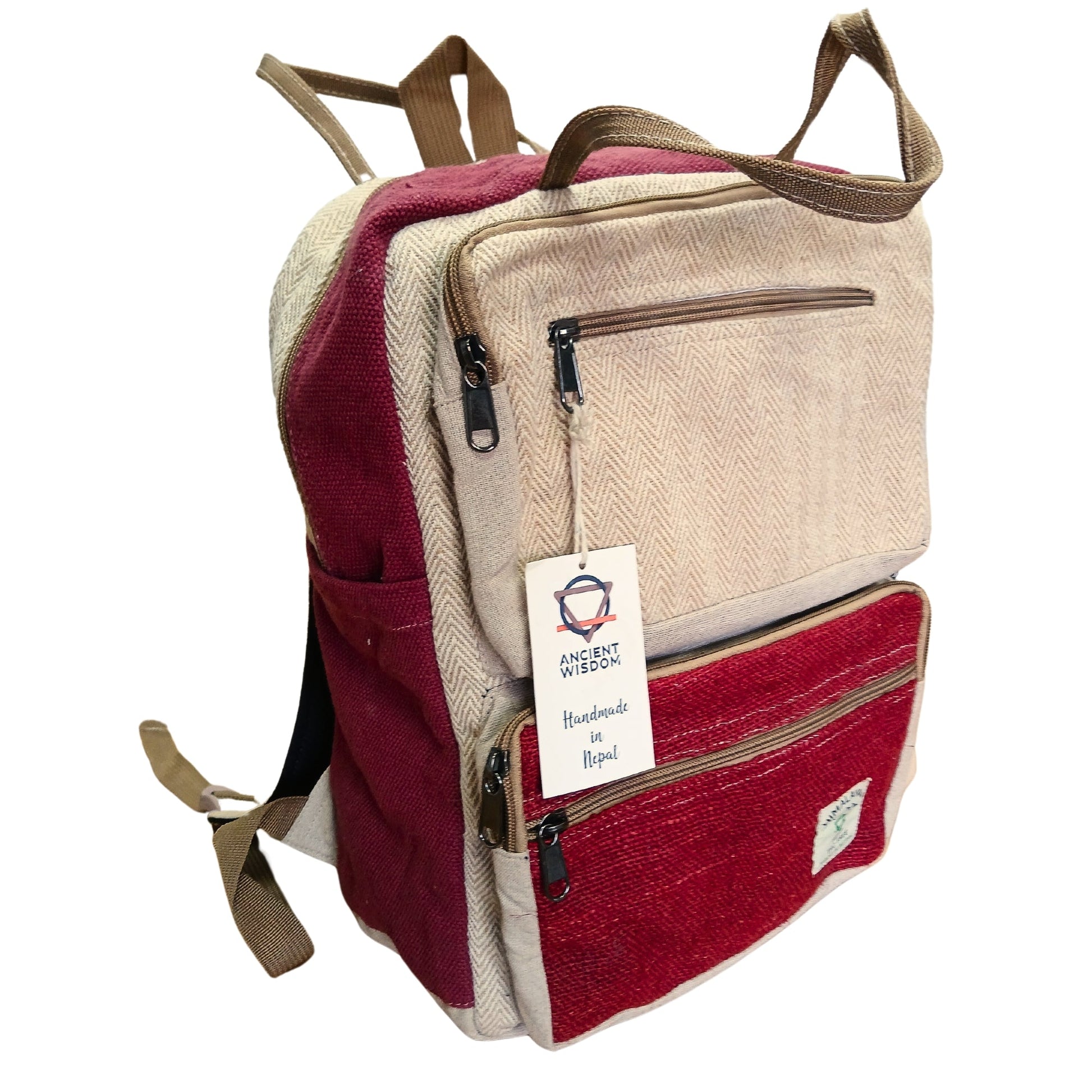 Eco-Friendly Hemp and Cotton Backpack - Large / Wine and Cream product packaging on clean background from Quintessential Holistic Health Ltd