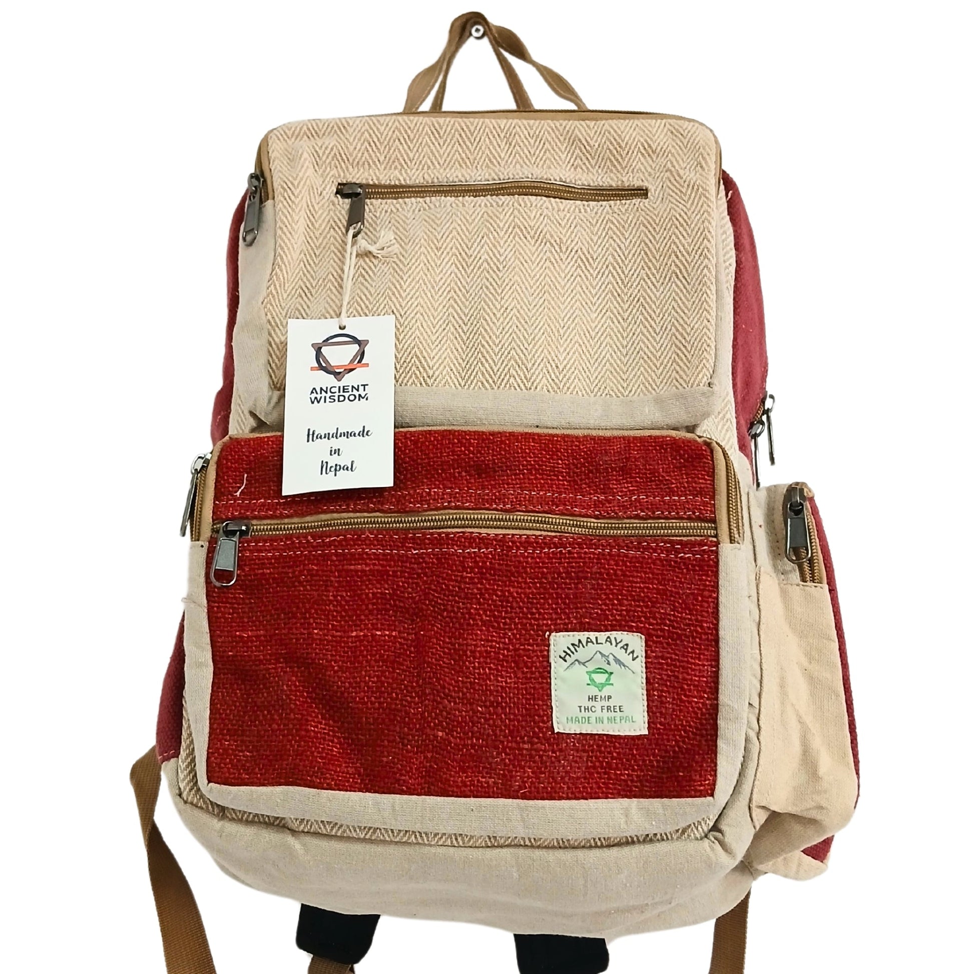 Eco-Friendly Hemp and Cotton Backpack - Large / Wine and Cream product packaging on clean background from Quintessential Holistic Health Ltd