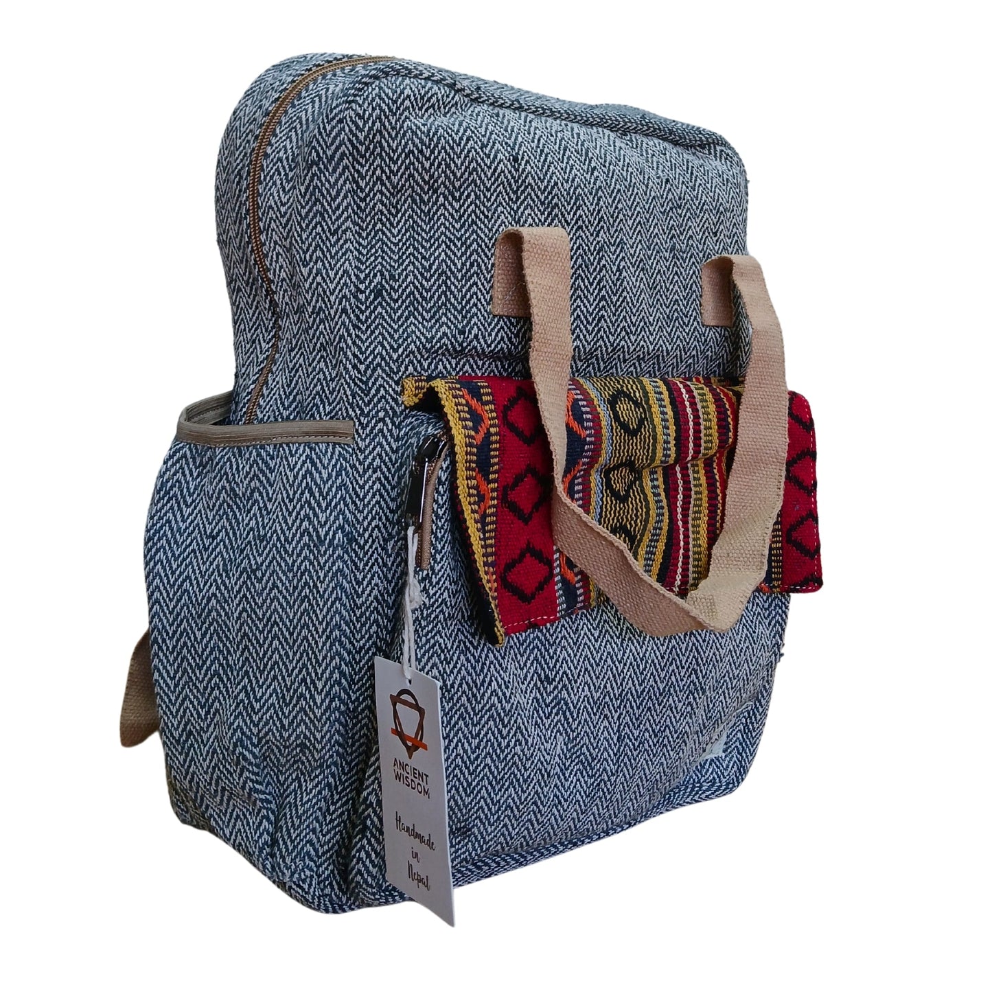 Eco-Friendly Hemp and Cotton Adventure Backpack - Annapurna product packaging on clean background from Quintessential Holistic Health Ltd