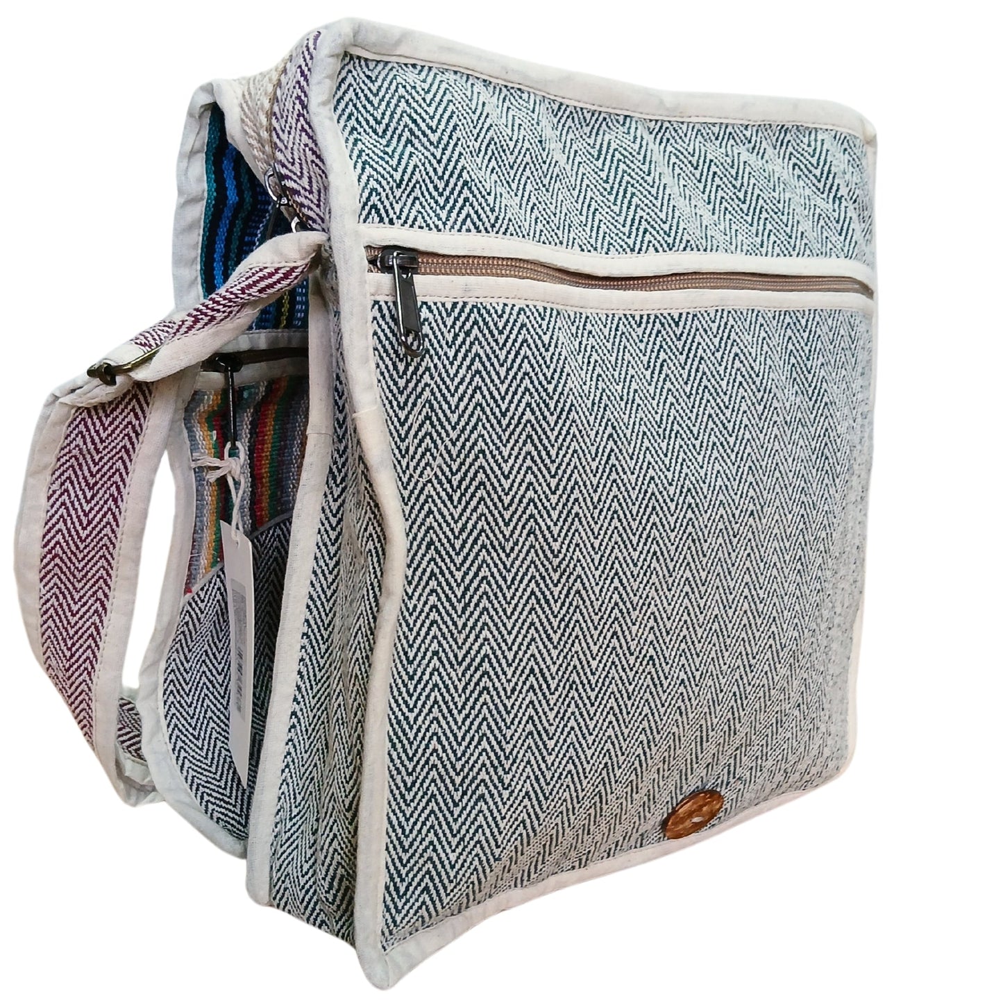 Eco-Friendly Hemp and Cotton Laptop Messenger Bag - Curves product packaging on clean background from Quintessential Holistic Health Ltd