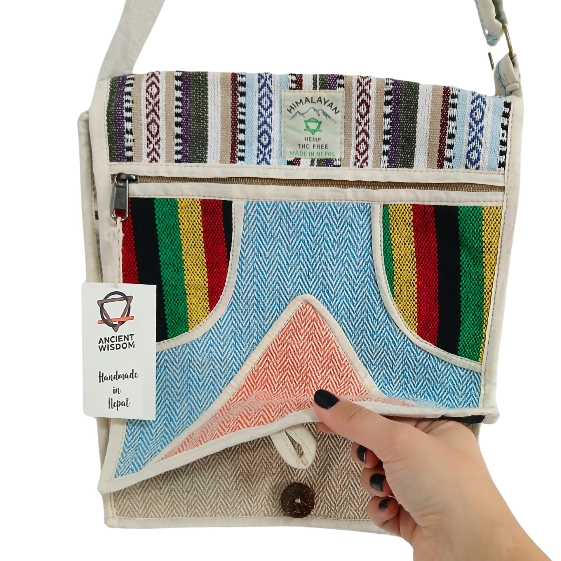 Eco-Friendly Hemp and Cotton Laptop Messenger Bag - Triangle product packaging on clean background from Quintessential Holistic Health Ltd
