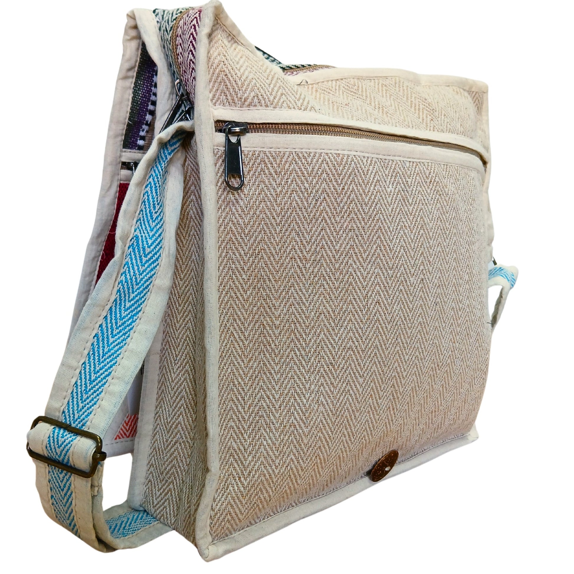 Eco-Friendly Hemp and Cotton Laptop Messenger Bag - Triangle product packaging on clean background from Quintessential Holistic Health Ltd