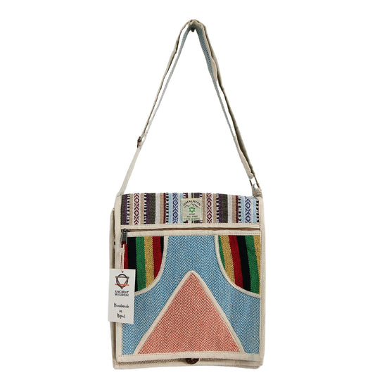 Eco-Friendly Hemp and Cotton Laptop Messenger Bag - Triangle product packaging on clean background from Quintessential Holistic Health Ltd