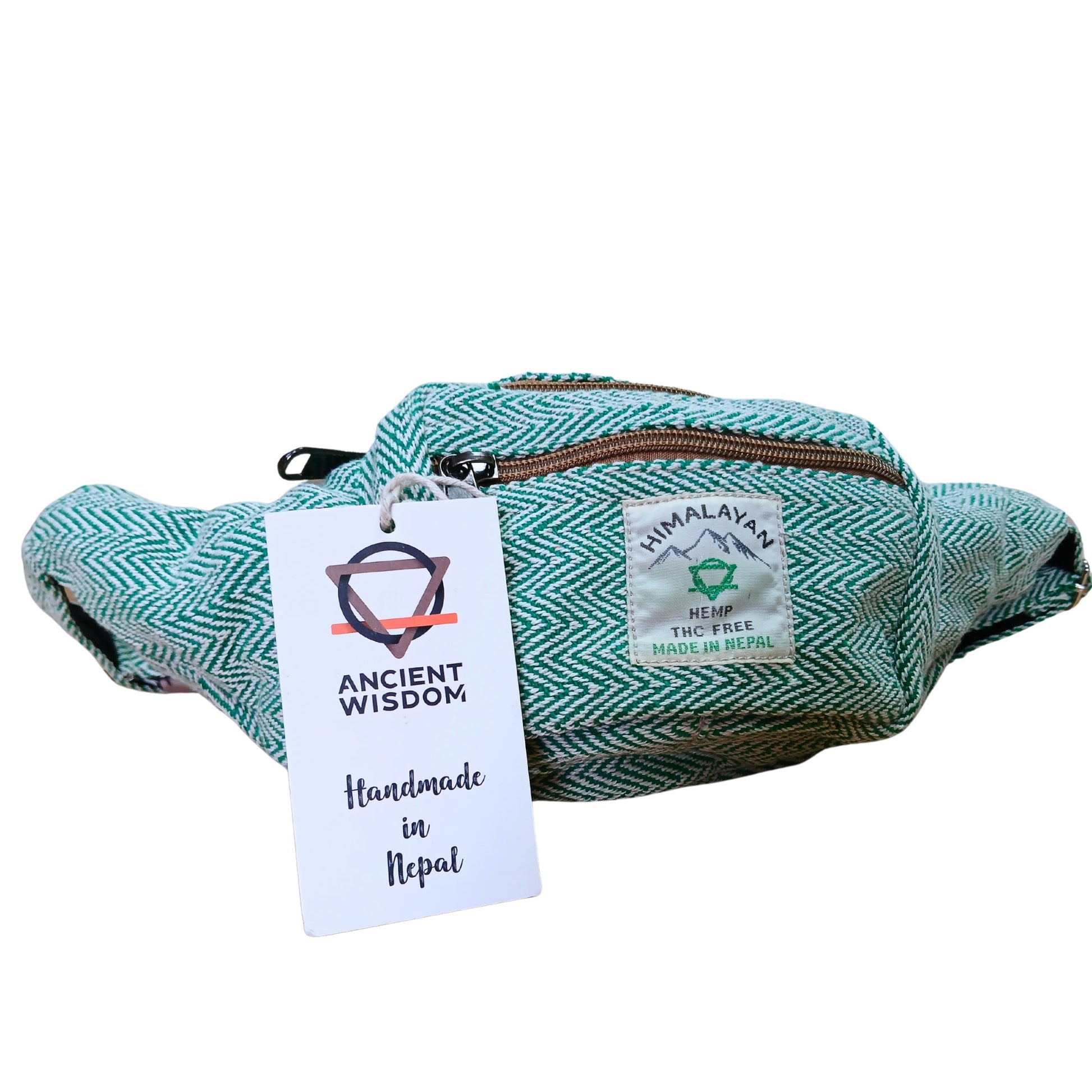 Eco-Friendly Hemp and Cotton Bumbag - Sage product packaging on clean background from Quintessential Holistic Health Ltd