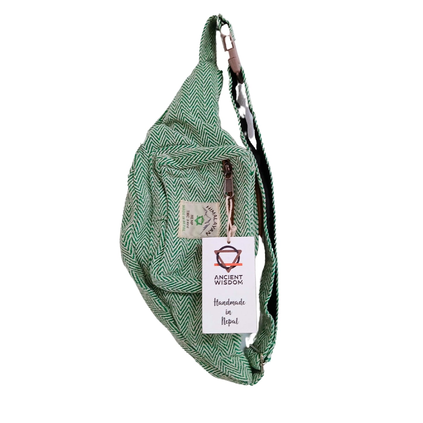 Eco-Friendly Hemp and Cotton Bumbag - Sage product packaging on clean background from Quintessential Holistic Health Ltd