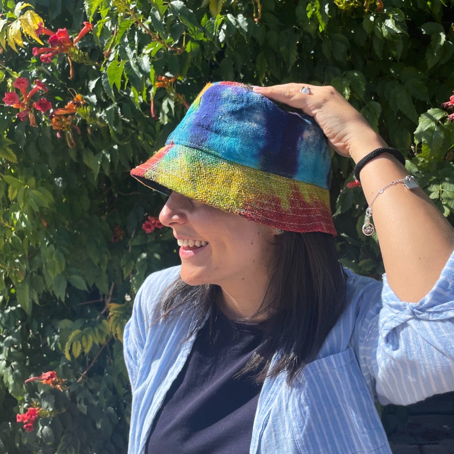 Eco-Friendly Hemp and Cotton Unisex Festival Bucket Hat - Tie Dyed product packaging on clean background from Quintessential Holistic Health Ltd