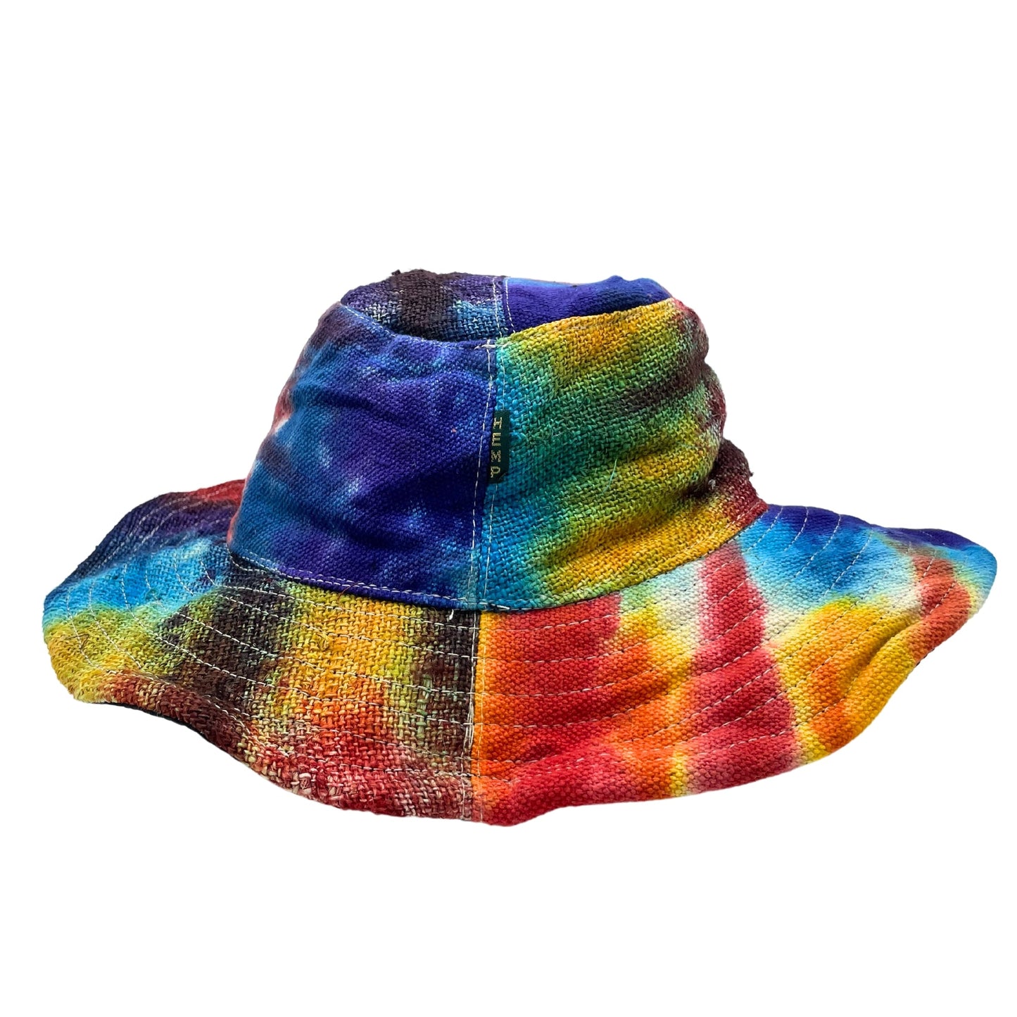 Eco-Friendly Hemp and Cotton Patch and Wired Unisex Boho Festival Hat - Tie Dyed product packaging on clean background from Quintessential Holistic Health Ltd